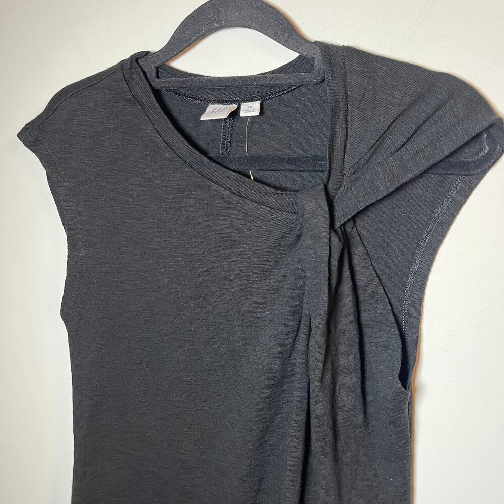 NWT‎ Gap Slub Tie Sleeve T-Shirt Mini Dress Black Size XS Knot Open Minimalist - Picture 10 of 11